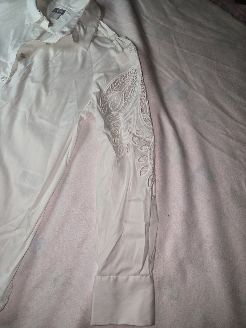 Chico's White Button-Front Shirt with Eyelet Cutout Sleeves - Picture 11 of 11